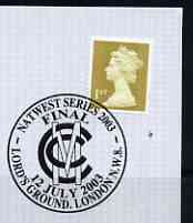 Postmark - Great Britain 2003 cover for NatWest Cricket Series Final with illustrated Lords cancel