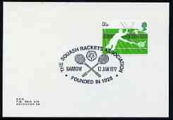 Postmark - Great Britain 1977 card bearing illustrated cancellation for Squash Rackets Association, Harrow