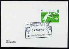 Postmark - Great Britain 1977 card bearing illustrated cancellation for 34th World Table Tennis Championships