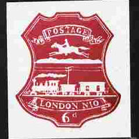 Cinderella - Great Britain 1971 Strike Post labels for London N10 District 6d cerise depicting Post Rider & Steam Train, without gum