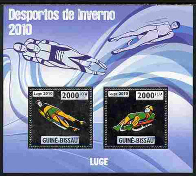 Guinea - Bissau 2010 Winter Olympic Sports - Luge perf sheetlet containing 2 values in silver unmounted mint