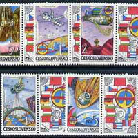 Czechoslovakia 1984 Interkosmos Space Flights perf set of 5 each se-tenant with label, unmounted mint SG 2724-28