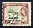 Guyana 1966 Water Lilies 3c with Independence opt (Local opt on Block CA wmk) unmounted mint SG 431*
