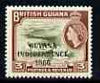 Guyana 1966 Water Lilies 3c with Independence opt (Local opt on Script CA wmk) unmounted mint SG 422