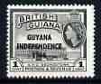 Guyana 1966 GPO Georgetown 1c with Independence opt (DLR opt on Block CA wmk) unmounted mint, SG 385*
