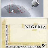 Nigeria 1965 ITU Centenary - original hand-painted artwork 5s value (Satellite & globe possibly by H N G Cowham) on two sheets of card 185 x 105 mm, a) background & b) text, similar to issued stamp