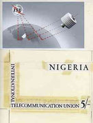 Nigeria 1965 ITU Centenary - original hand-painted artwork 5s value (Satellite & globe possibly by H N G Cowham) on two sheets of card 185 x 105 mm, a) background & b) text, similar to issued stamp