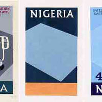 Nigeria 1971 Opening of Earth Satellite Station - set of 3 original hand-painted artworks by unknown artist for 4d value with colour guides for 1s & 2s values, each on card 97 x 164 mm