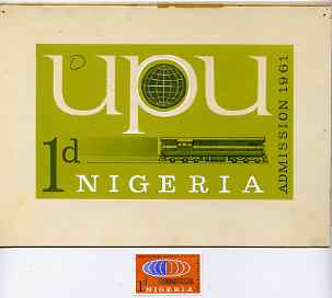 Nigeria 1961 Admission into UPU superb piece of original artwork for 1d value probably by M Goaman, similar concept as issued stamp, size 6.5
