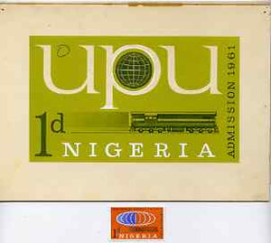 Nigeria 1961 Admission into UPU superb piece of original artwork for 1d value probably by M Goaman, similar concept as issued stamp, size 6.5"x4" plus stamp-size black & white photographic reproduction