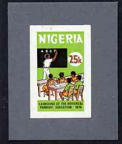 Nigeria 1976 Universal Primary Education - imperf machine proof of 25k value (as issued stamp) mounted on small piece of grey card believed to be as submitted for final approval