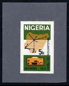 Nigeria 1975 Telex - imperf machine proof of 5k value (as issued stamp) mounted on small piece of grey card believed to be as submitted for final approval