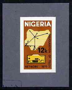 Nigeria 1975 Telex - imperf machine proof of 12k value (as issued stamp) mounted on small piece of grey card believed to be as submitted for final approval