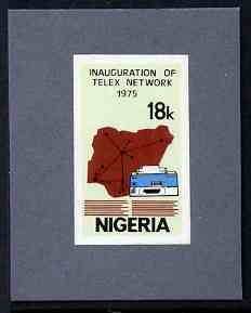 Nigeria 1975 Telex - imperf machine proof of 18k value (as issued stamp) mounted on small piece of grey card believed to be as submitted for final approval