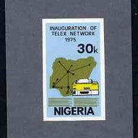 Nigeria 1975 Telex - imperf machine proof of 30k value (as issued stamp) mounted on small piece of grey card believed to be as submitted for final approval