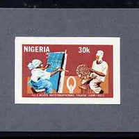 Nigeria 1977 Int Trade Fair - imperf machine proof of 30k value (as issued stamp) mounted on small piece of grey card believed to be as submitted for final approval