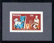 Nigeria 1977 Int Trade Fair - imperf machine proof of 30k value (as issued stamp) mounted on small piece of grey card believed to be as submitted for final approval