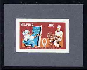 Nigeria 1977 Int Trade Fair - imperf machine proof of 30k value (as issued stamp) mounted on small piece of grey card believed to be as submitted for final approval