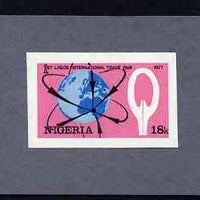 Nigeria 1977 Int Trade Fair - imperf machine proof of 18k value (as issued stamp) mounted on small piece of grey card believed to be as submitted for final approval