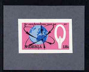 Nigeria 1977 Int Trade Fair - imperf machine proof of 18k value (as issued stamp) mounted on small piece of grey card believed to be as submitted for final approval