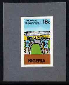 Nigeria 1976 Universal Primary Education - imperf machine proof of 18k value (as issued stamp) mounted on small piece of grey card believed to be as submitted for final approval
