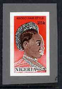 Nigeria 1987 Women's Hairstyles - imperf machine proof of 25k value (as issued stamp) mounted on small piece of grey card believed to be as submitted for final approval