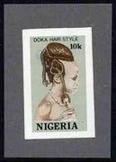 Nigeria 1987 Women's Hairstyles - imperf machine proof of 10k value (as issued stamp) mounted on small piece of grey card believed to be as submitted for final approval