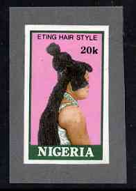 Nigeria 1987 Women's Hairstyles - imperf machine proof of 20k value (as issued stamp) mounted on small piece of grey card believed to be as submitted for final approval