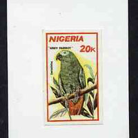Nigeria 1990 Wildlife - Grey Parrot 20k - imperf machine proof (as issued stamp except inscriptions are smaller) mounted on small piece of card believed to be as submitted for final approval