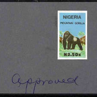 Nigeria 1990 Wildlife - Gorilla N2.50 - imperf machine proof (as issued stamp) mounted on small piece of card endorsed 'Approved'