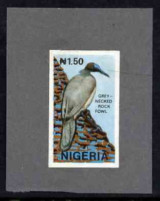 Nigeria 1990 Wildlife - Crow (Rock fowl) N1.20 - imperf machine proof (as issued stamp) mounted on small piece of grey card believed to be as submitted for final approval