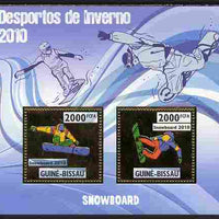 Guinea - Bissau 2010 Winter Olympic Sports - Snow boarding perf sheetlet containing 2 values in gold unmounted mint