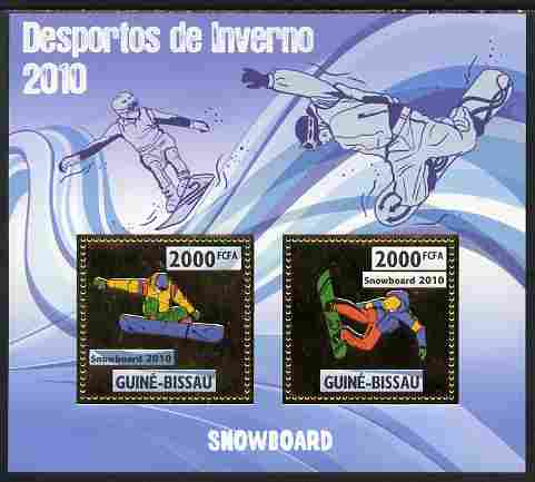 Guinea - Bissau 2010 Winter Olympic Sports - Snow boarding perf sheetlet containing 2 values in gold unmounted mint