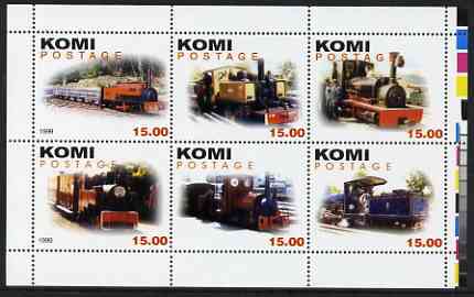 Komi Republic 1999 Steam Locos #3 (Narrow Gauge) perf sheetlet containing complete set of 6 values unmounted mint