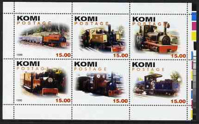 Komi Republic 1999 Steam Locos #3 (Narrow Gauge) perf sheetlet containing complete set of 6 values unmounted mint