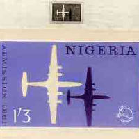 Nigeria 1961 Admission into UPU superb piece of original artwork for 1s3d value probably by M Goaman, similar concept as issued stamp, size 6.5"x4" plus stamp-size black & white photographic reproduction