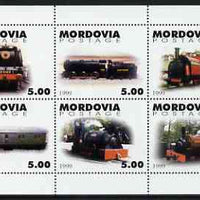 Mordovia Republic 1999 Steam Locos #1 perf sheetlet containing complete set of 6 values unmounted mint