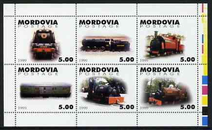Mordovia Republic 1999 Steam Locos #1 perf sheetlet containing complete set of 6 values unmounted mint