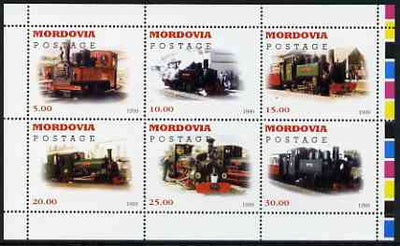 Mordovia Republic 1999 Steam Locos #2 (Narrow Gauge) perf sheetlet containing complete set of 6 values unmounted mint