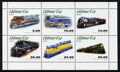 Udmurtia Republic 1999 Diesel & Steam Locos perf sheetlet containing complete set of 6 values unmounted mint