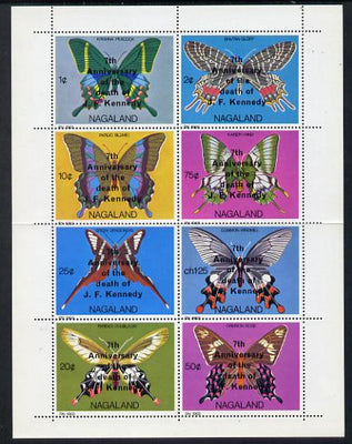 Nagaland 1971 Butterflies opt'd 7th Death Anniversary of Kennedy perf set of 8 values complete unmounted mint