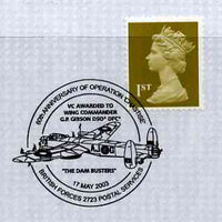 Postmark - Great Britain 2003 cover for 60th Anniversary of Operation 'Chastise' with illustrated cancel showing Lancaster Bomber insc 'VC Awarded to Wg Cdr G Gibson DSO DFC - The Dam Busters'