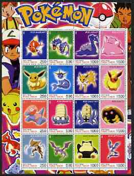 Timor (East) 2001 Pokemon #09 (characters nos 129-144) perf sheetlet containing 16 values unmounted mint