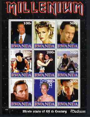 Rwanda 1999 Millennium - Movie Stars of the 20th Century (Medium) perf sheetlet containing 9 values unmounted mint
