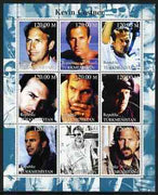 Turkmenistan 2000 Kevin Costner perf sheetlet containing 9 values unmounted mint