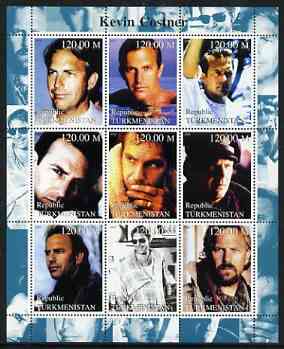 Turkmenistan 2000 Kevin Costner perf sheetlet containing 9 values unmounted mint