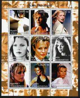 Turkmenistan 2000 Kim Basinger perf sheetlet containing 9 values unmounted mint