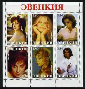 Evenkia Republic 2000 (?) Actresses (B Bardot, Gina Lola & S Loren) perf sheetlet containing 6 values unmounted mint