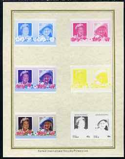 Tuvalu - Vaitupu 1985 Life & Times of HM Queen Mother (Leaders of the World) 40c set of 7 imperf progressive proof pairs comprising the 4 individual colours plus 2, 3 and all 4 colour composites mounted on special Format Internati……Details Below