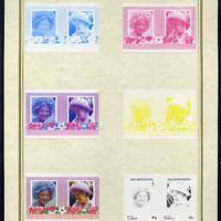 Tuvalu - Vaitupu 1985 Life & Times of HM Queen Mother (Leaders of the World) 95c set of 7 imperf progressive proof pairs comprising the 4 individual colours plus 2, 3 and all 4 colour composites mounted on special Format Internati……Details Below